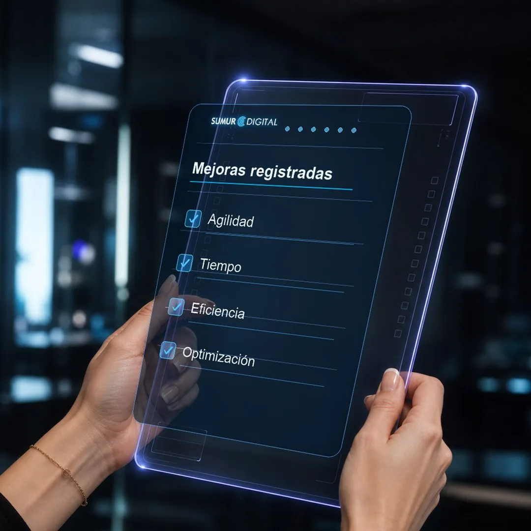 Tablet transparente con mejoras registradas de agilidad, tiempo, eficiencia y optimización